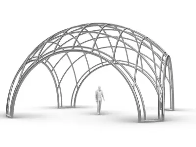 Dome Structure with Arched Entry and Diagonal Wireframe Design 3D model