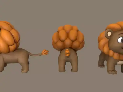 Rigged Cute Playful Dark Brown Lion Low-poly 3D model