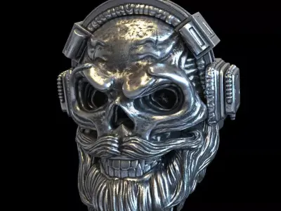 Skull ring with headphone vol1 jewelry 3D print model