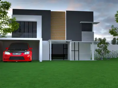 house modern with car in front Low-poly 3D model