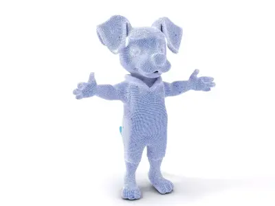 Blue Dog Character Model Rigged and Animated for Games Low-poly 3D model