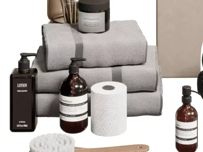 Bathroom Accessories With Decor and pampas dry plant Set 10 3D model