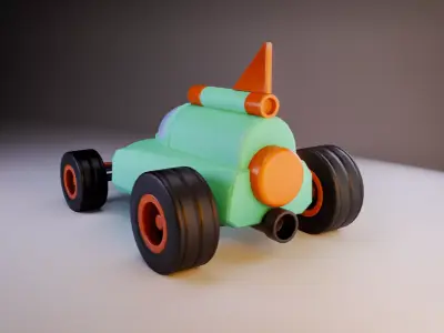 Stylized Modular Low Mid Poly Car  Game-Ready  Breakable Parts Low-poly 3D model