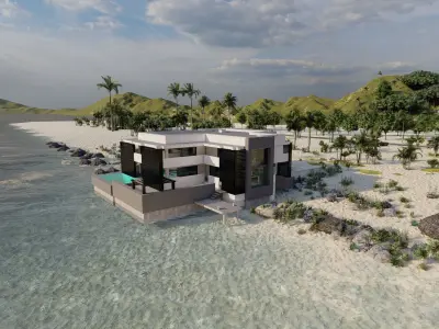 Beach Casa Scene-villa-modern house 3D model