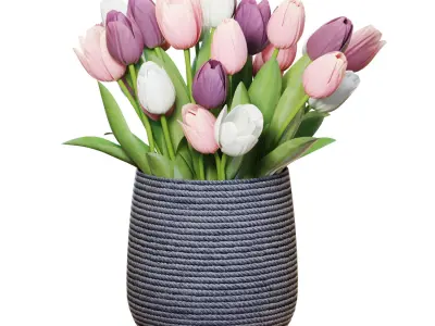 Flower Set 24 - White and Purple Tulips Bouquet 3D model