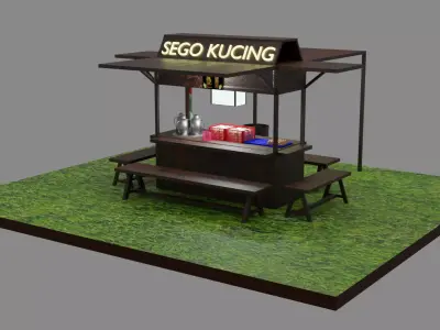 Stand booth angkringan sego kucing kiosk 3D model