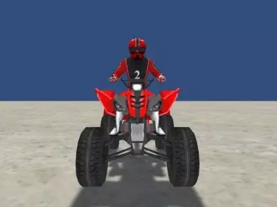 LowPolyQuadBikeWithTrailerandRider-2 person riding atv with t... Low-poly 3D model