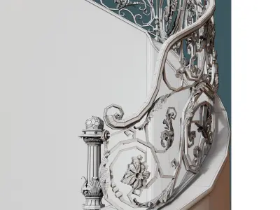 stair railing forging floral turn 3D model