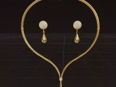 Elegance in Gold Diamond Necklace and Earrings Set 3D print model