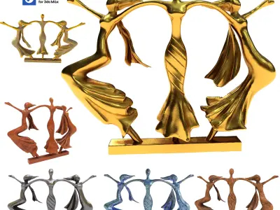 Three person dance sculpture Low-poly 3D model
