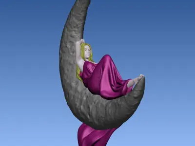 Lying Sleep Moon Night Girl moonlight 3D print model