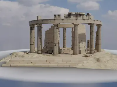 Round ancient damaged temple in doric order Low-poly 3D model