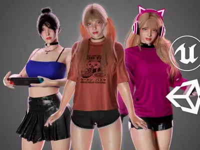 Gamer Girl - GameReady Low-poly 3D model