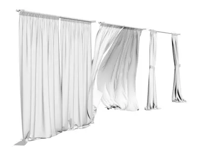 White window curtains 3D model