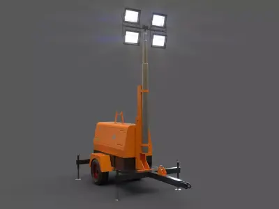 PBR Mobile Light Tower Generator B - Orange  Low-poly 3D model