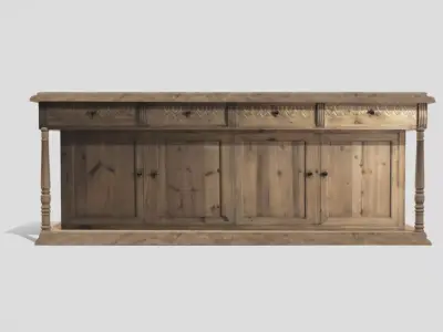 Contemporary bar counter in natural wood aged color 3D model