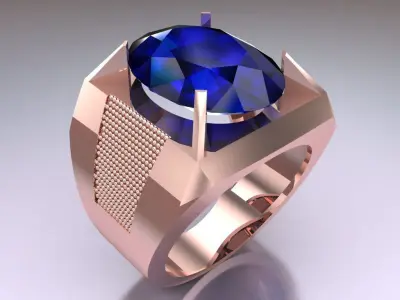 Oval stone ring - Mens Rings - N763 3D print model