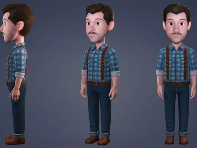 3D Stylized Cartoon Male Character Body and Facial Rig Model Low-poly 3D model