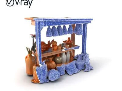 Rustic Market Stall Vintage Decor Elements model pack Low-poly 3D model