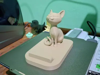Cute Sitting Cat Phone Holder 3D Printable Stl Model 3D print model