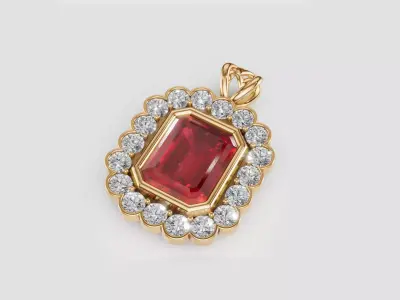 Emerald Cut Floral Style Pendant 3D print model