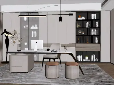 Modern Light Luxury Study Room 3D model