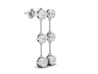 AV 457 Round White Diamond Ladies Three Stone Drop Earrings 3D print model