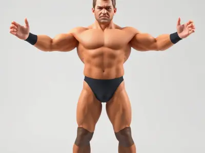 Muscular Wrestler Character Model Rigged and Animated Low-poly 3D model