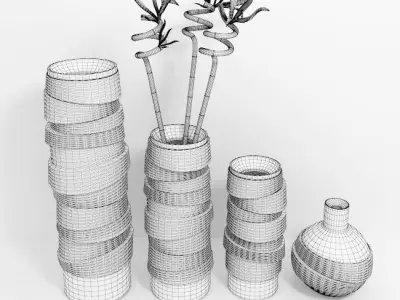 Vases and bamboo set 3D model