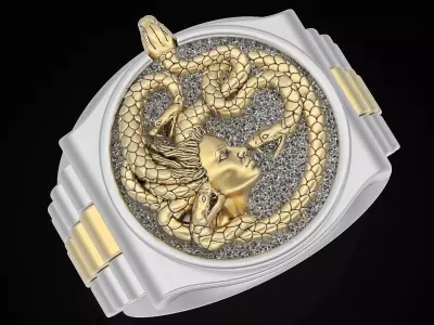 medusa Snake watch Man Ring silver gold printable 3D print model