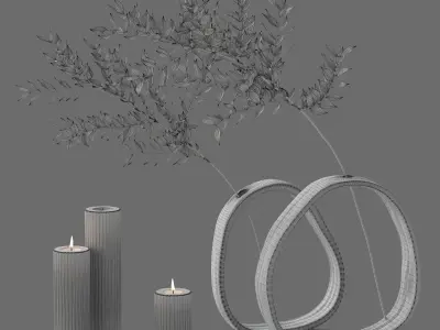 Decor Ruscus vases and candles Set 83 3D model