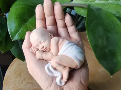 the baby is sleeping in the hand 3D print model
