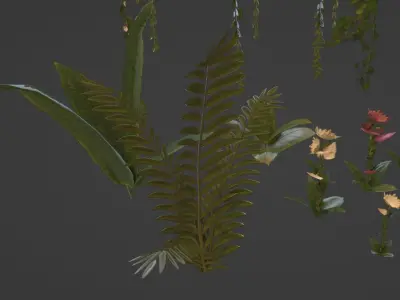 Low Poly Jungle Plants Hanging Ivy and Flowers Low-poly 3D model