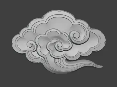 A 3D sculpture of auspicious cloud with cloud pattern decoration 3D print model