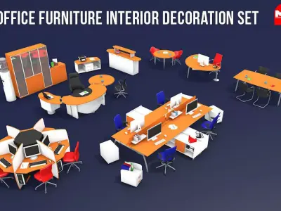Office Furniture Interior Decoration Set 3D model