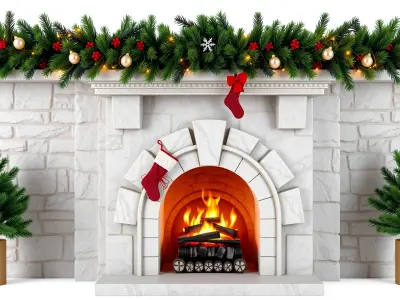Festive Fireplace Mantel Holiday Ambiance model pack Low-poly 3D model