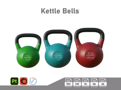 Kettle Bells 3 Colors Low-poly 3D model