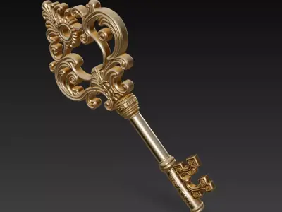 Golden Ornate Key - Elegant Baroque Decorative 3D Model 3D print model