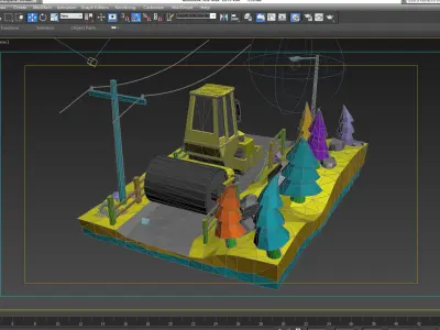 bulldozer car cartoon crane crawler forklift heavy industrial 3D model