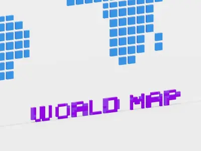 Pixel World Map Low-poly 3D model