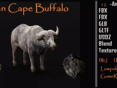 African Buffalo Low-poly 3D model