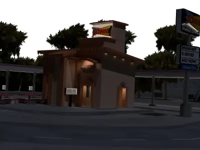 Sonic Drive Through - Fast Food Restaurant - Scene Low-poly 3D model