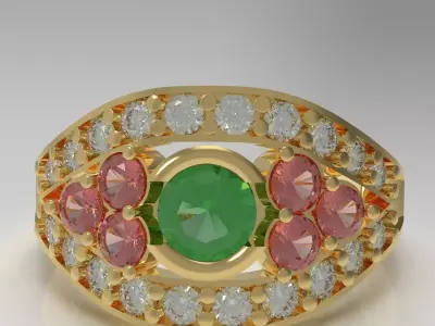 Statement ring with gems  3D print model