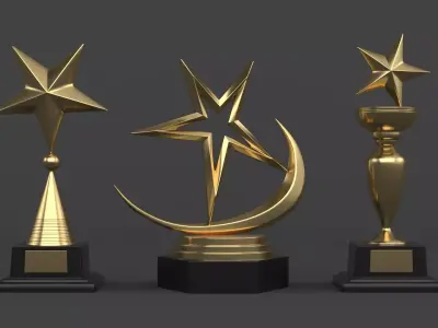 Gold Trophy Cups 3D model 15