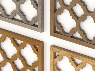 Wood Arabic Islamic pattern decorative grill screen 3D model 7