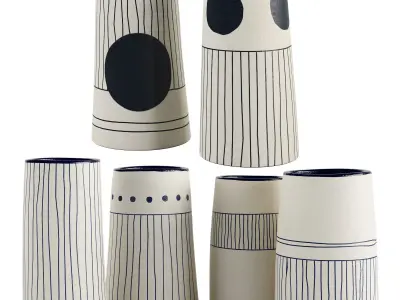 Handmade Decorated Indigo Ceramic Vase 1 3D model