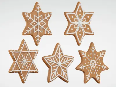 Gingerbread Christmas Cookie - Snowflake 3D Model Collection
