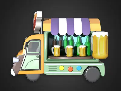 Asset - Cartoons - Food Car - Car Beer 3D model