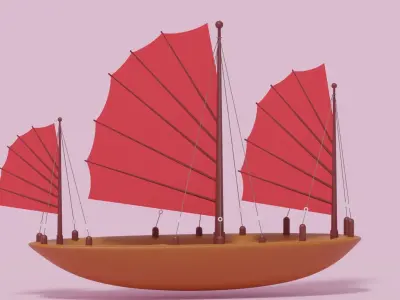 Asian Junk Ship Low-poly 3D model