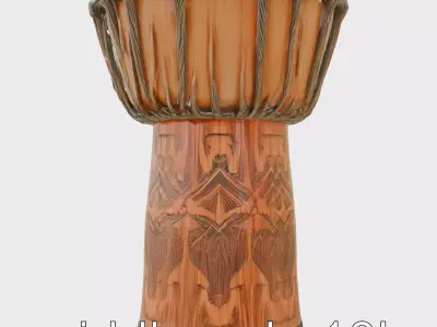 Traditional Djembe Drum Carved Wood model pack Low-poly 3D model